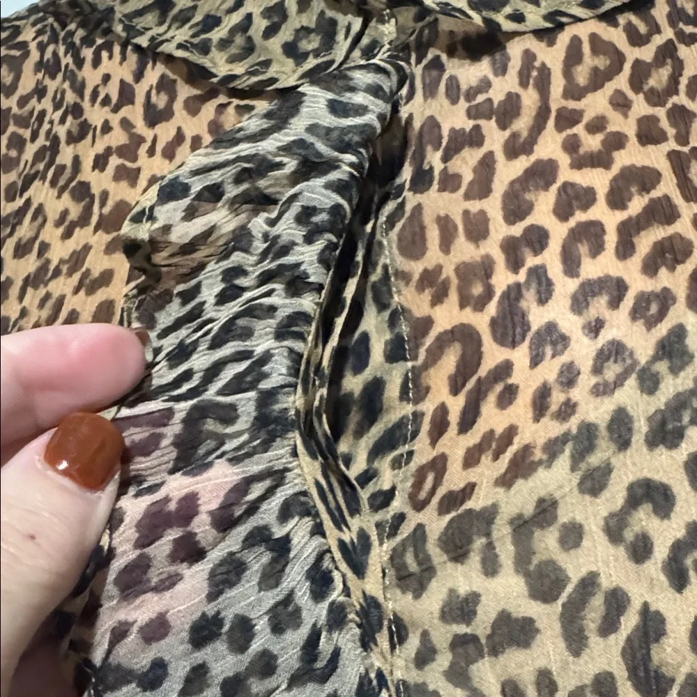 J Crew Ruffle Button Up Sheer Cheetah Blouse Cami 2 P Set Size 8 $148 EUC KL
